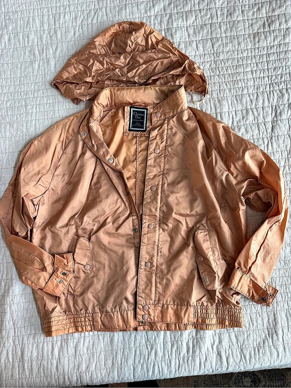 Vintage Christian Dior Monsieur Sport Nylon Hooded Bomber Jacket in Orange - Picture 2 of 8